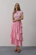 Katlı Kesim Uzun Etek - Pembe resmi